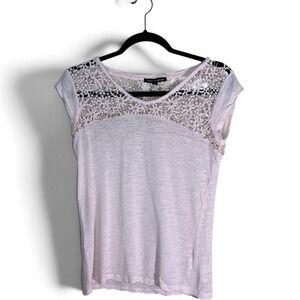 Cable & Gauge Pink Fairycore Linen Blend Crochet Lace Cap Sleeve Top S